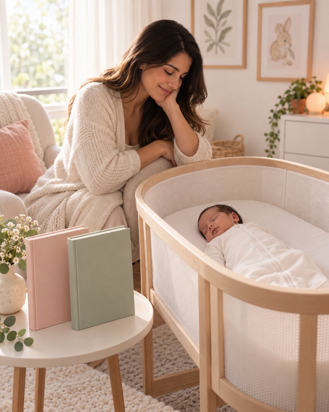 Mãe com bebê e os dois guias Primeiros Sonhos